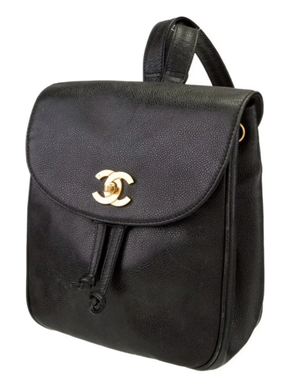 Authentic Chanel Black Caviar Leather Backpack with Gold CC Twist Lock